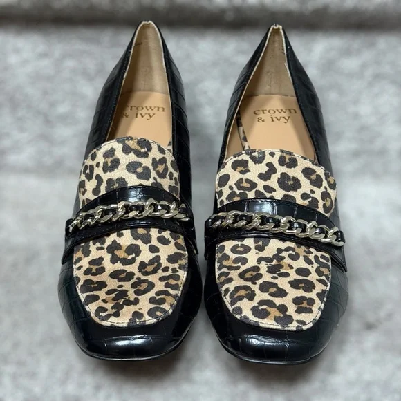 NEW Crown & Ivy Scarlett Cheetah Croc Embossed Block Heel Pumps Women’s 10 Chic - Picture 3 of 13